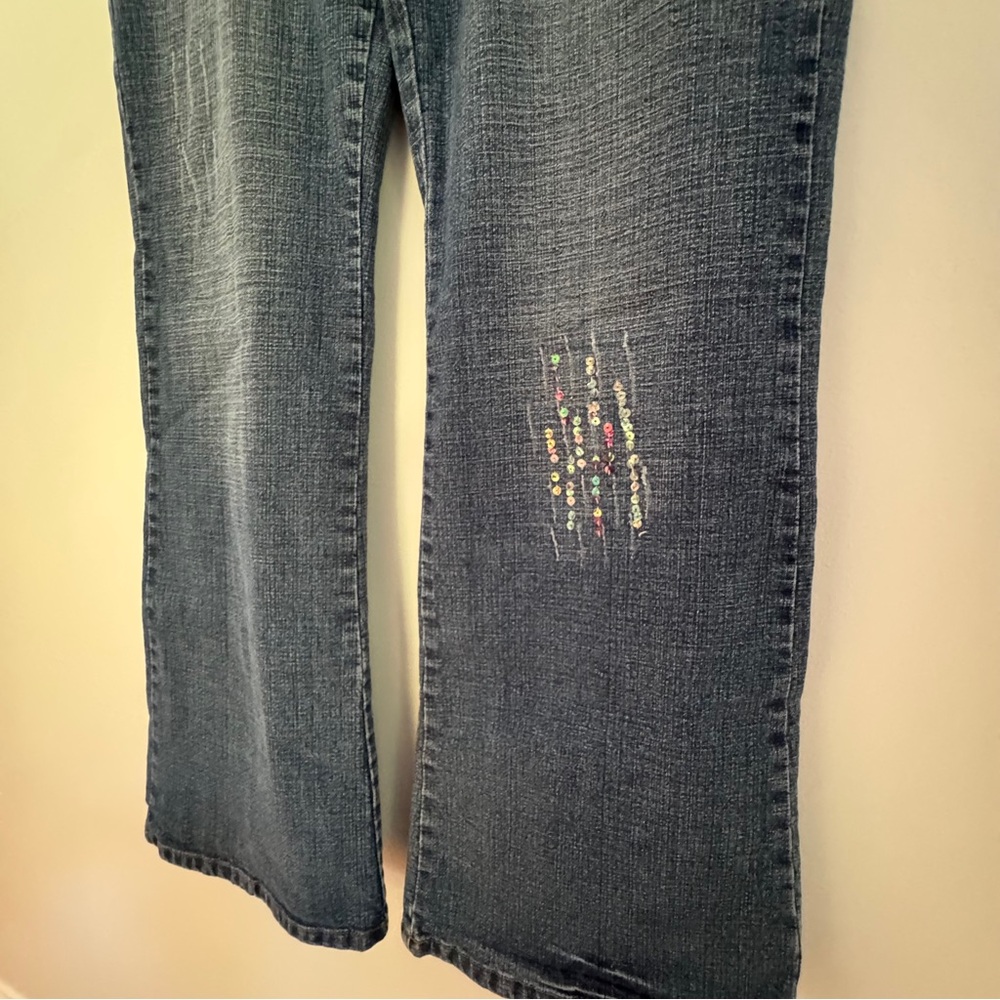 Apollo Jeans Bootcut Blue‎ Denim Rhinestone Embellished Distressed Women’s 18 - Picture 2 of 13